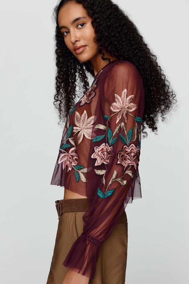 By Anthropologie Mesh Embroidered Top #2