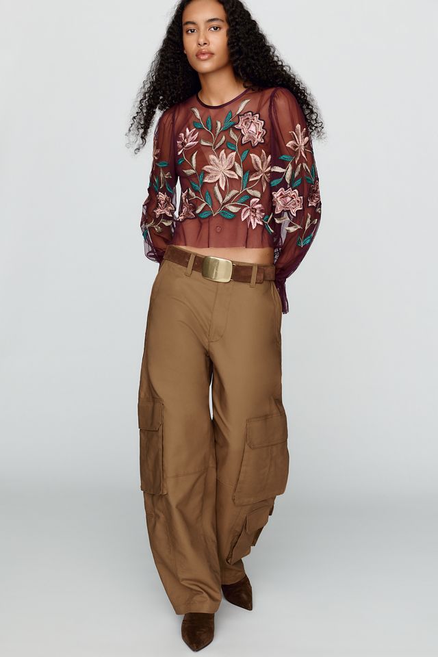 By Anthropologie Mesh Embroidered Top #4