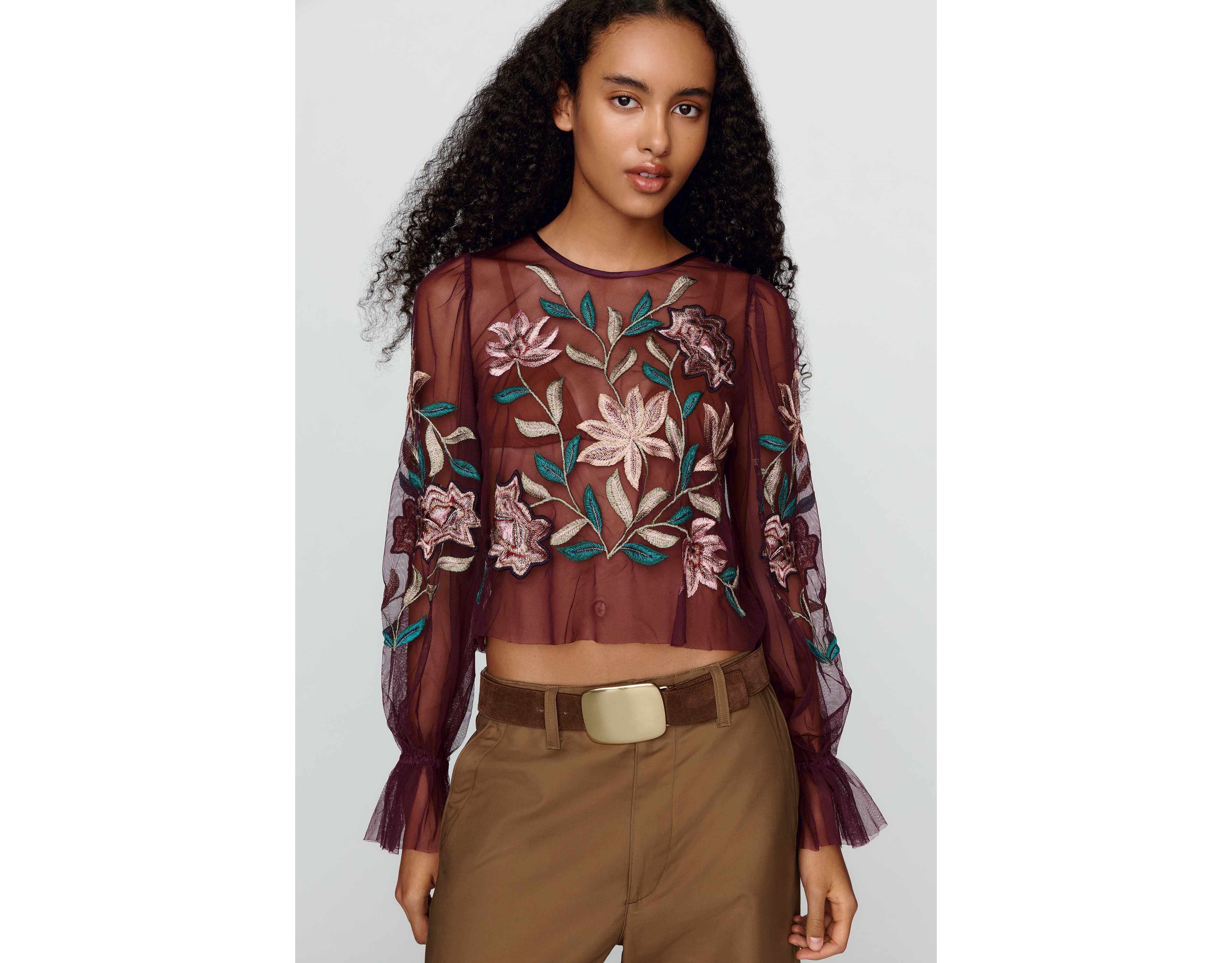 By Anthropologie Mesh Embroidered Top