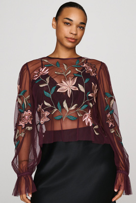 By Anthropologie Mesh Embroidered Top