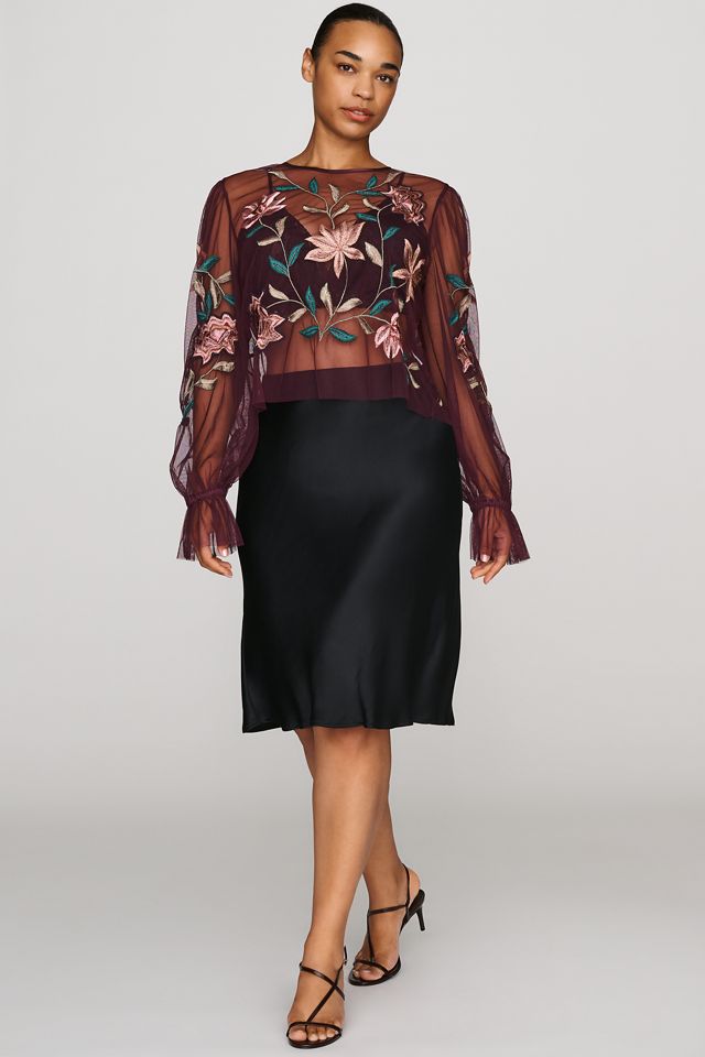 By Anthropologie Mesh Embroidered Top #2