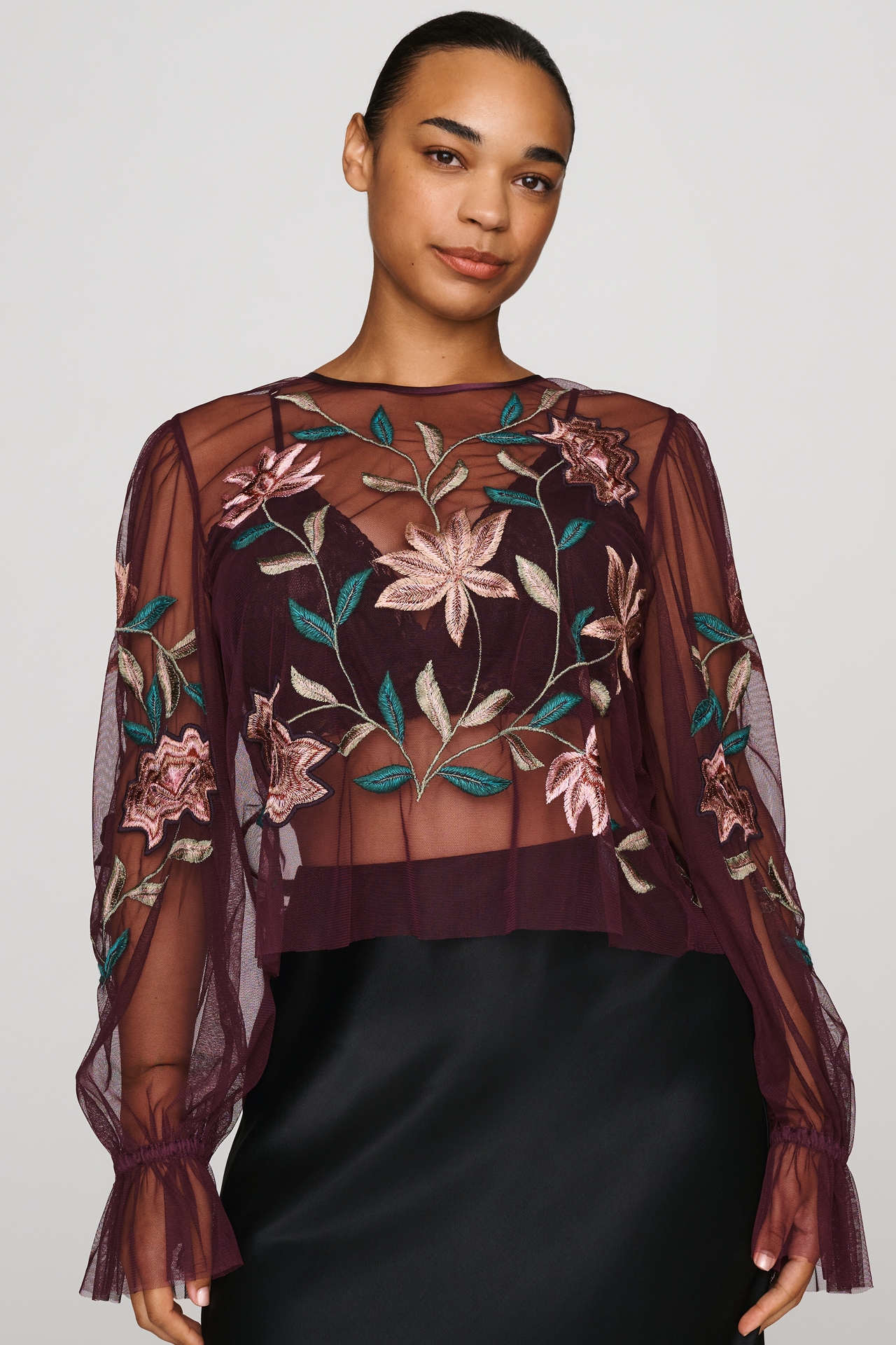 By Anthropologie Mesh Embroidered Top