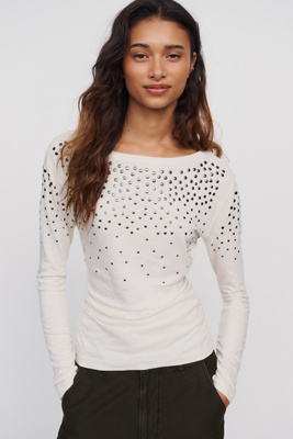 Pilcro Cotton Modal Studded Boatneck Top by Anthropologie