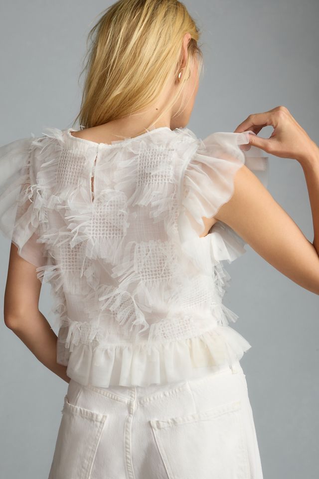 Maeve Ruffle Mesh Top | Anthropologie UK