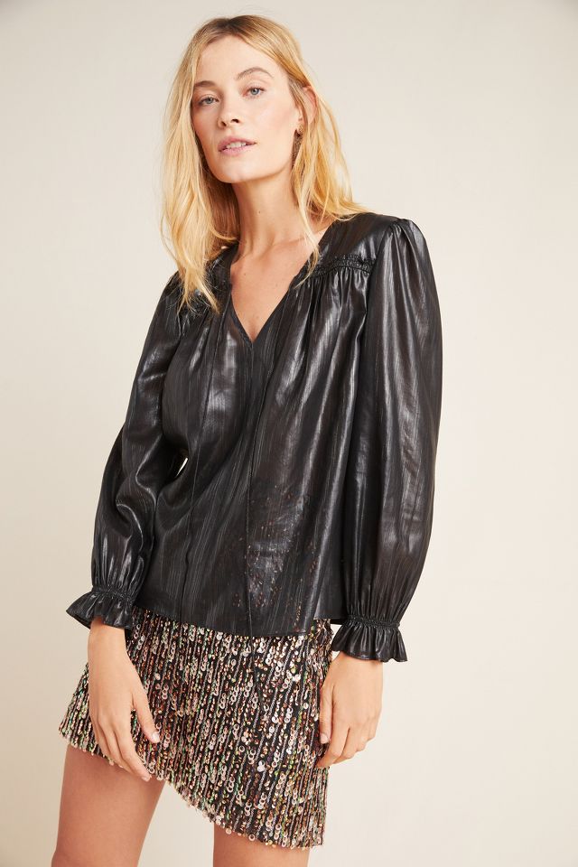 Anthropologie Current Air on sale Shimmer Bristol Blouse in Black Women's Size XS $98