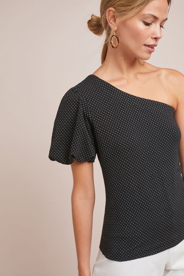Polka Dot One-Shoulder Top #3