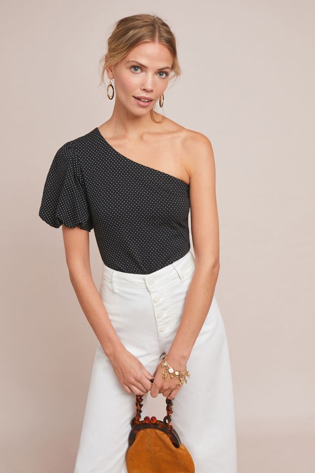 Polka Dot One-Shoulder Top | Anthropologie