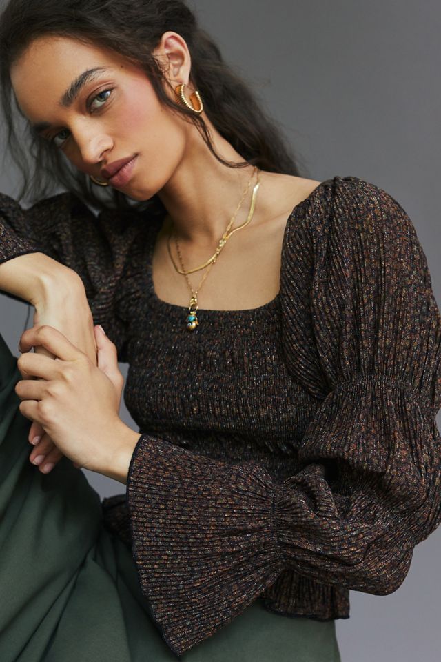 Shimmer Puff-Sleeved Top #1