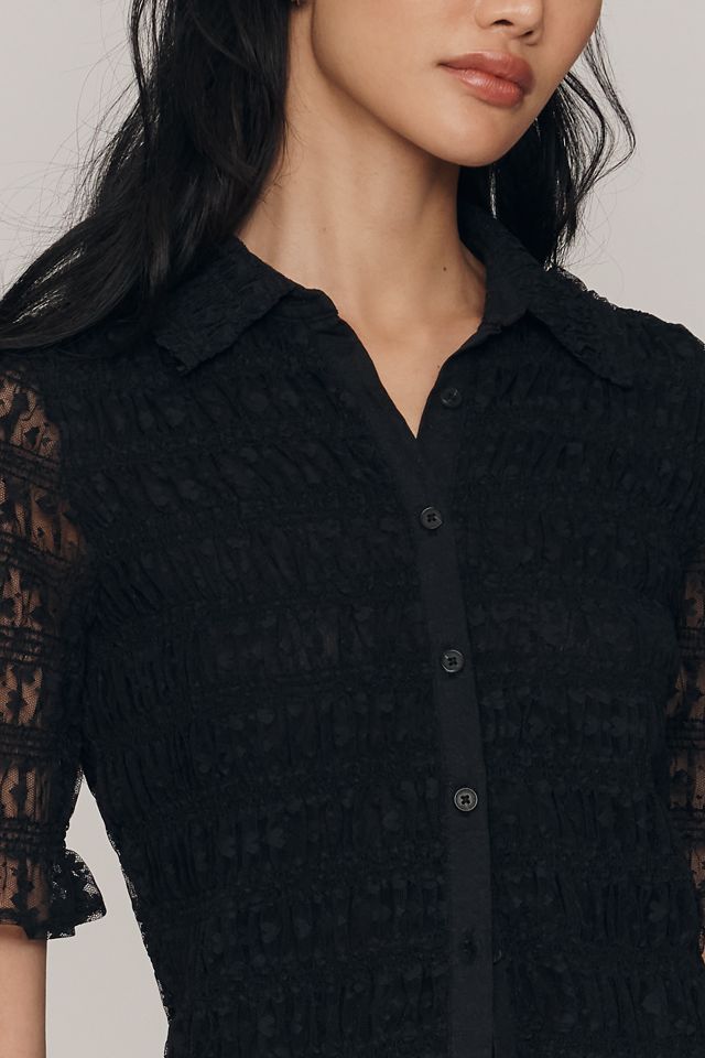 Maeve Ruched Sheer Buttondown Shirt #2