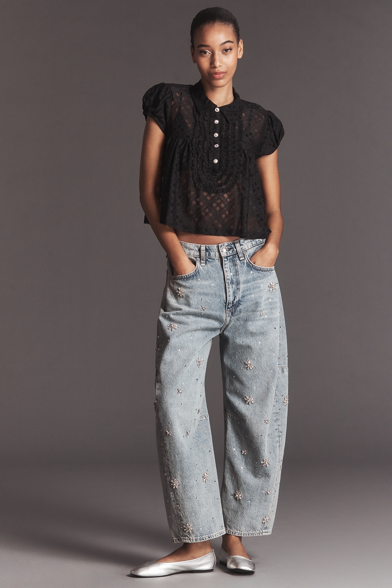 Maeve Puff-Sleeve Cropped Swing Top