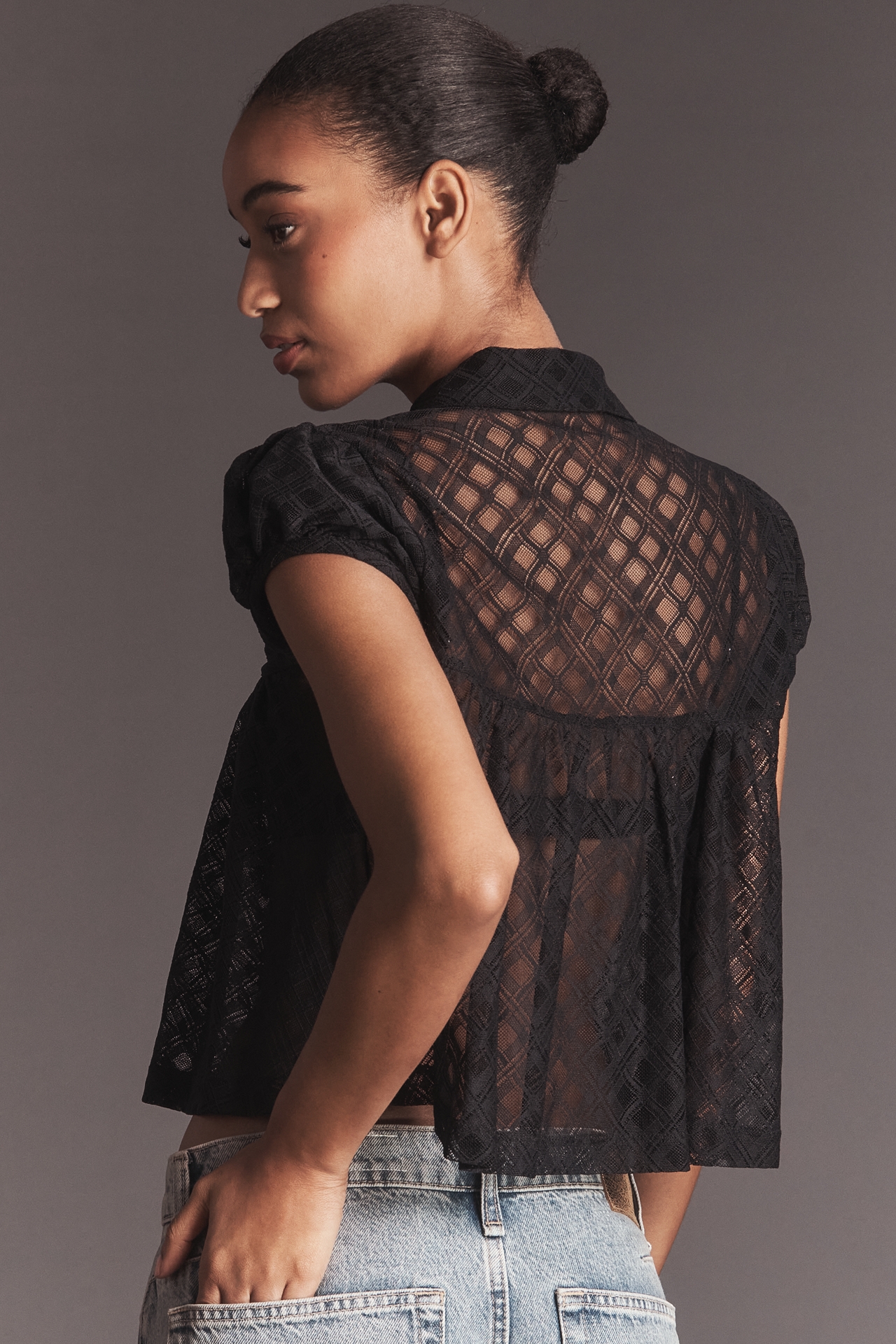 Maeve Puff-Sleeve Cropped Swing Top