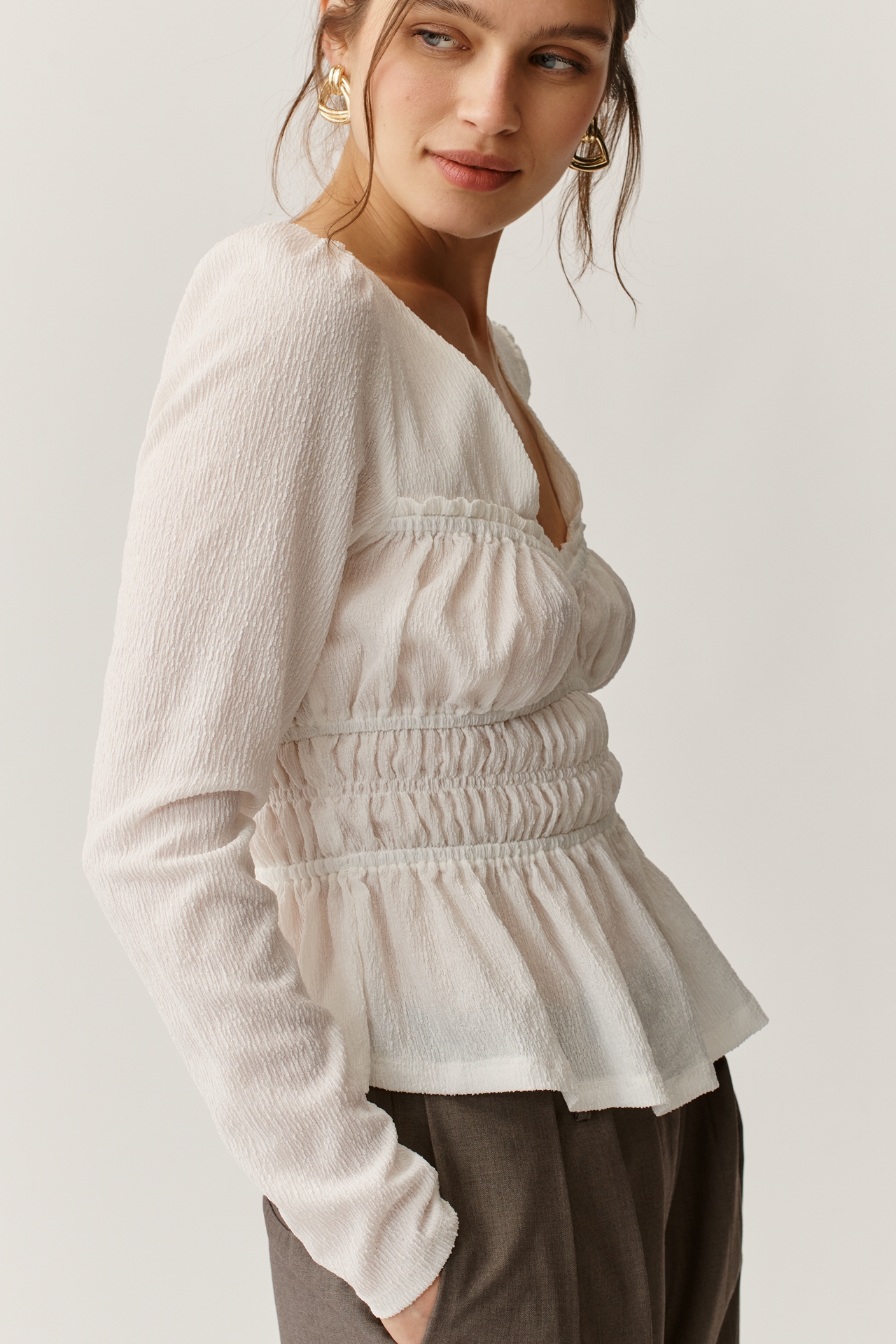 Maeve Long-Sleeve Smocked Top