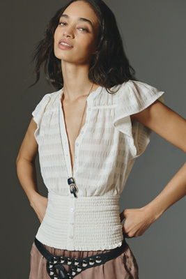 Maeve Market Day Waisted Short-Sleeve Top