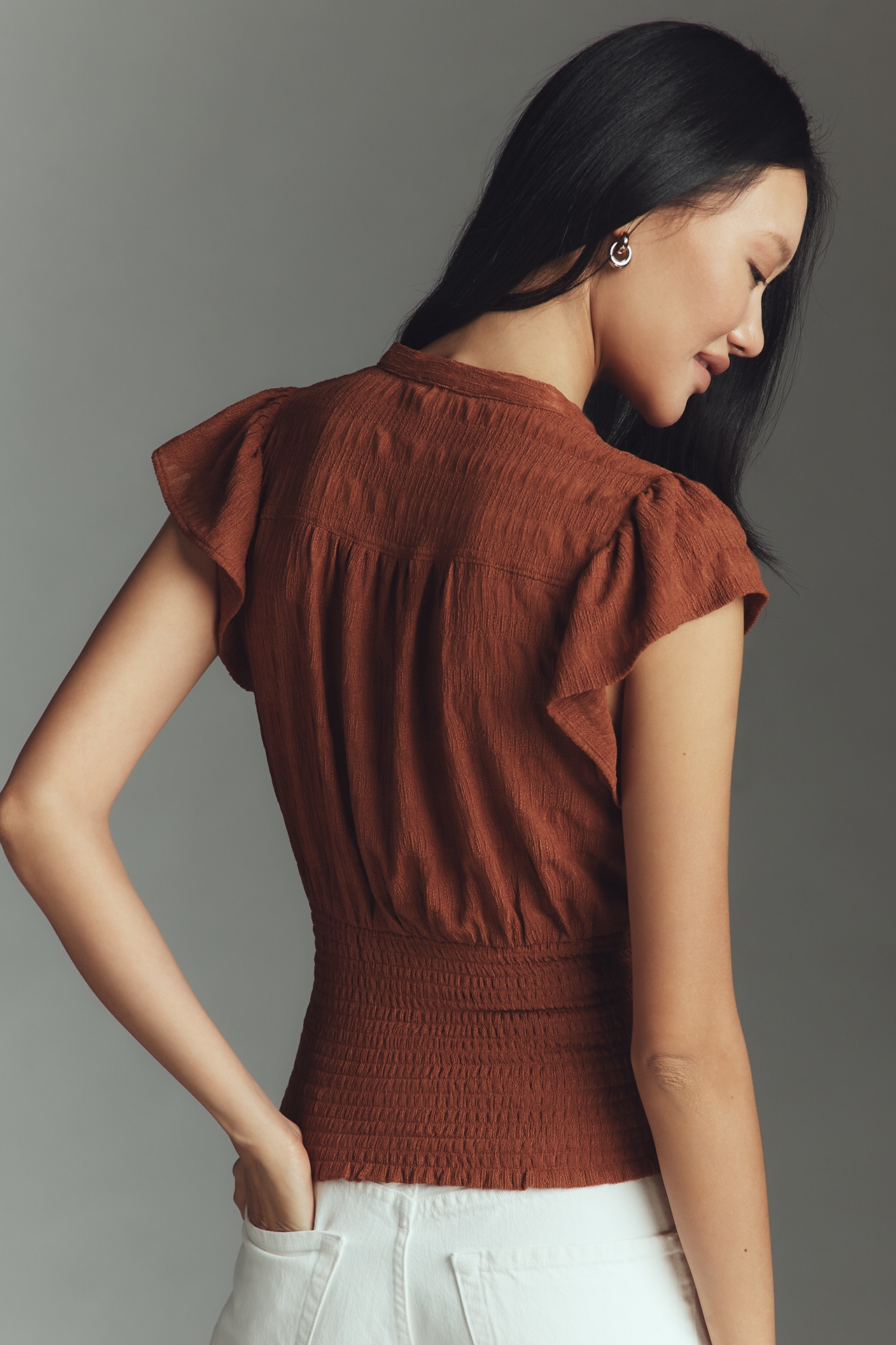 Maeve Market Day Waisted Short-Sleeve Top
