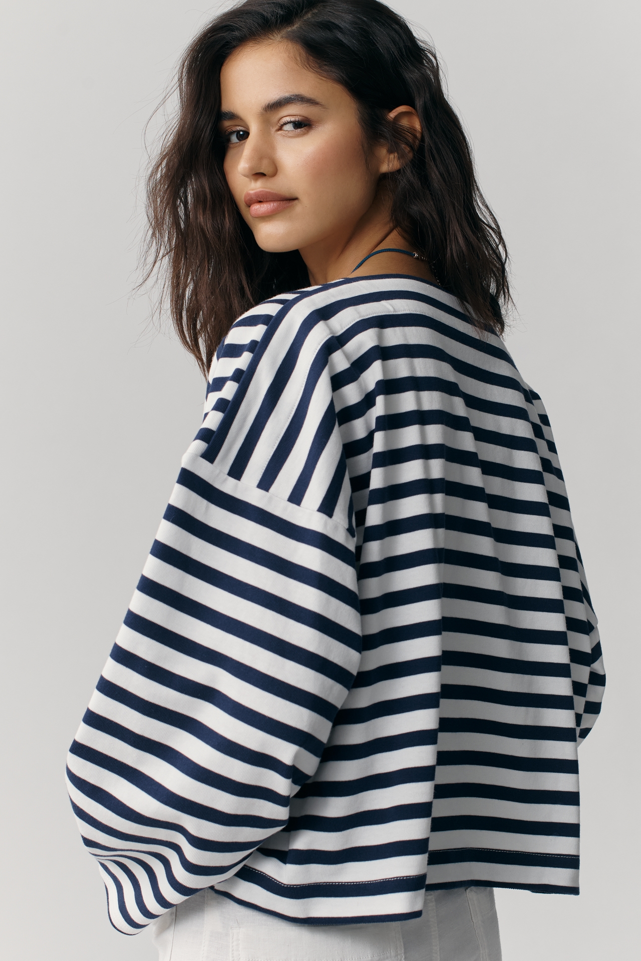 Maeve Pieced Stripe Long-Sleeve Shirt
