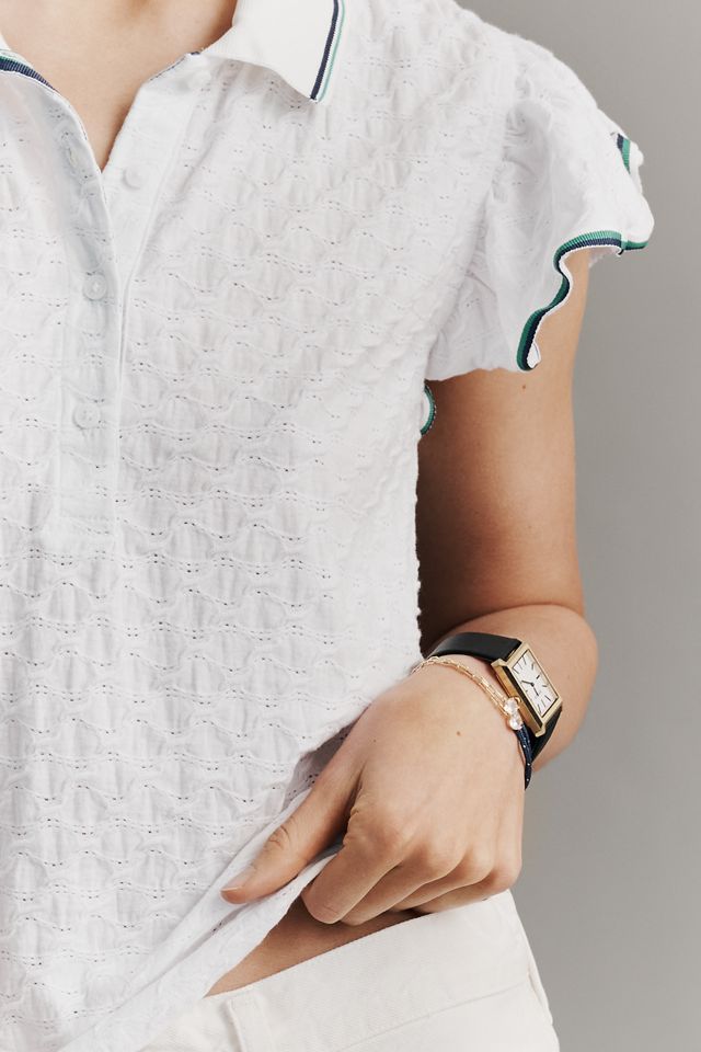 Maeve Flutter-Sleeve Polo Top #1