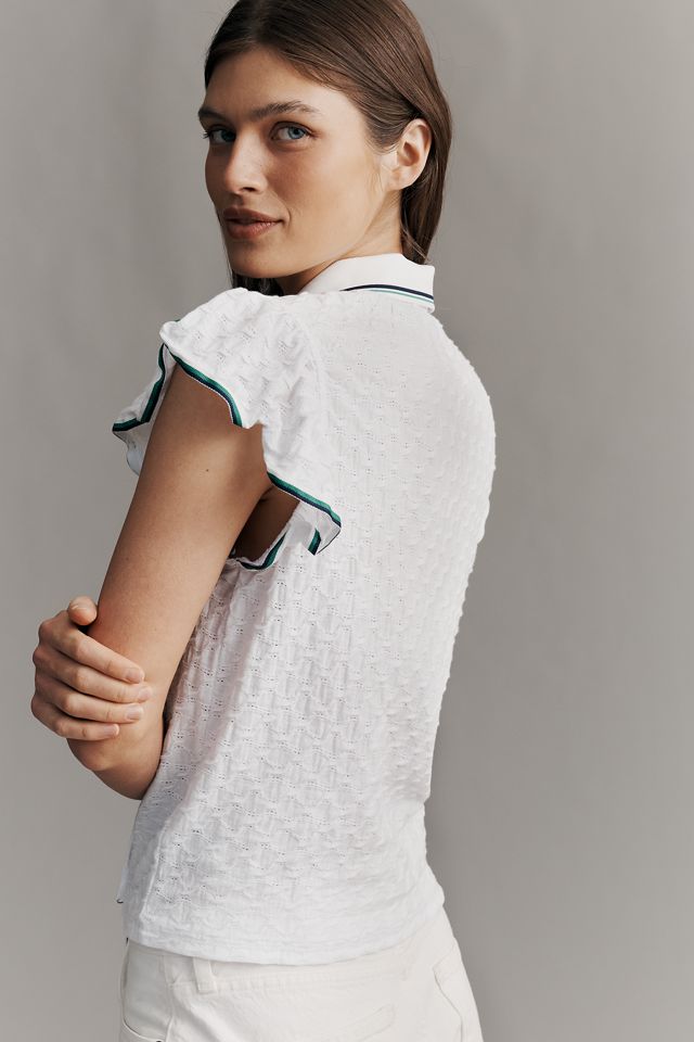 Maeve Flutter-Sleeve Polo Top #2