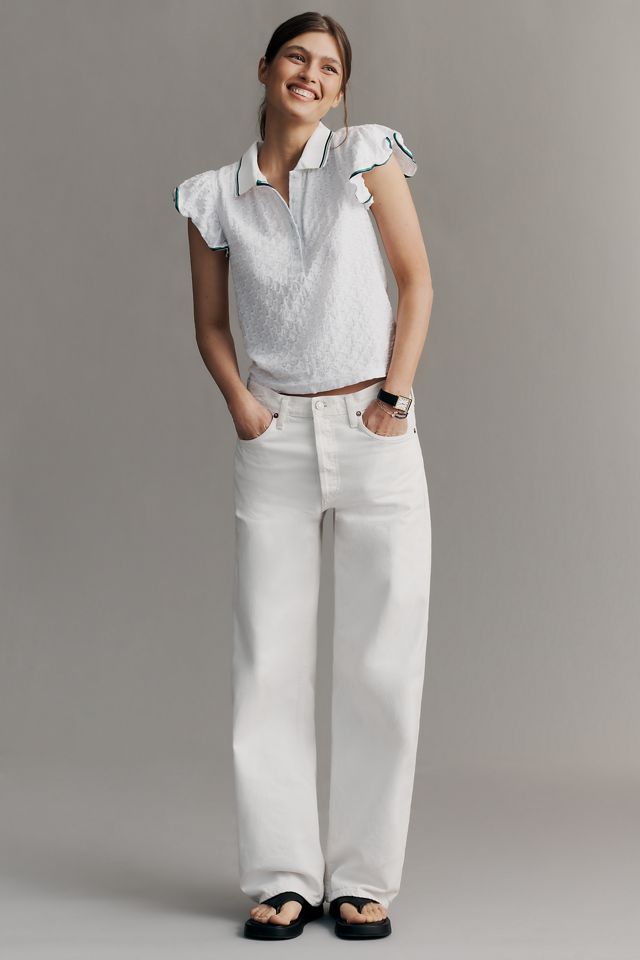 Maeve Flutter-Sleeve Polo Top #3