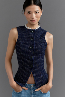 Maeve Tweed Button-Front Vest