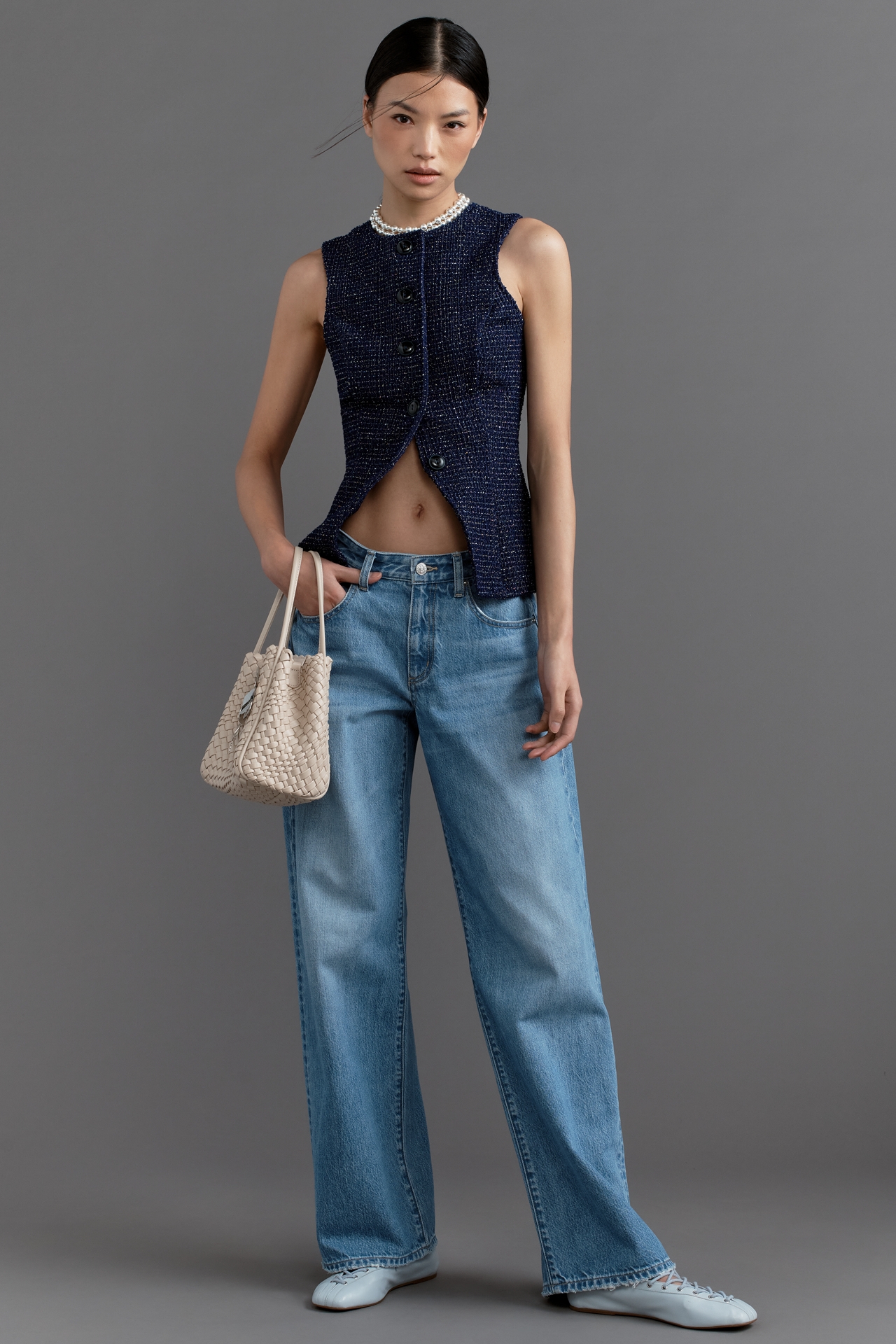 Maeve Tweed Button-Front Vest