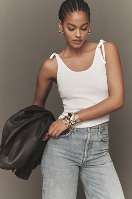 By Anthropologie Tie-Strap Linen Hanky Cutwork Lace Tank