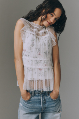 By Anthropologie Mesh Layered Printed Top