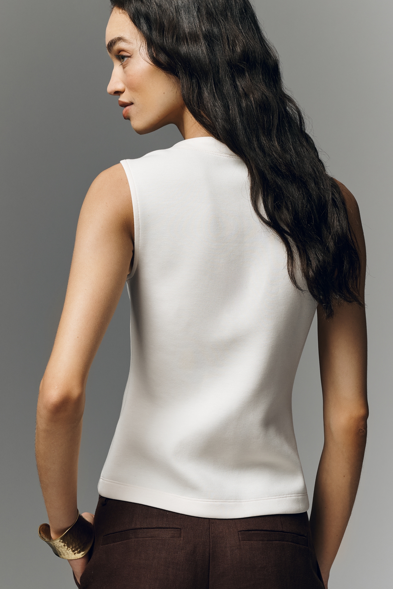 By Anthropologie Ruched Sleeveless Buttondown Top