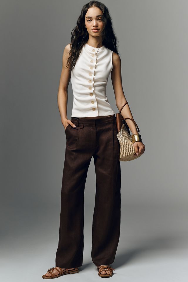 By Anthropologie Ruched Sleeveless Buttondown Top #4