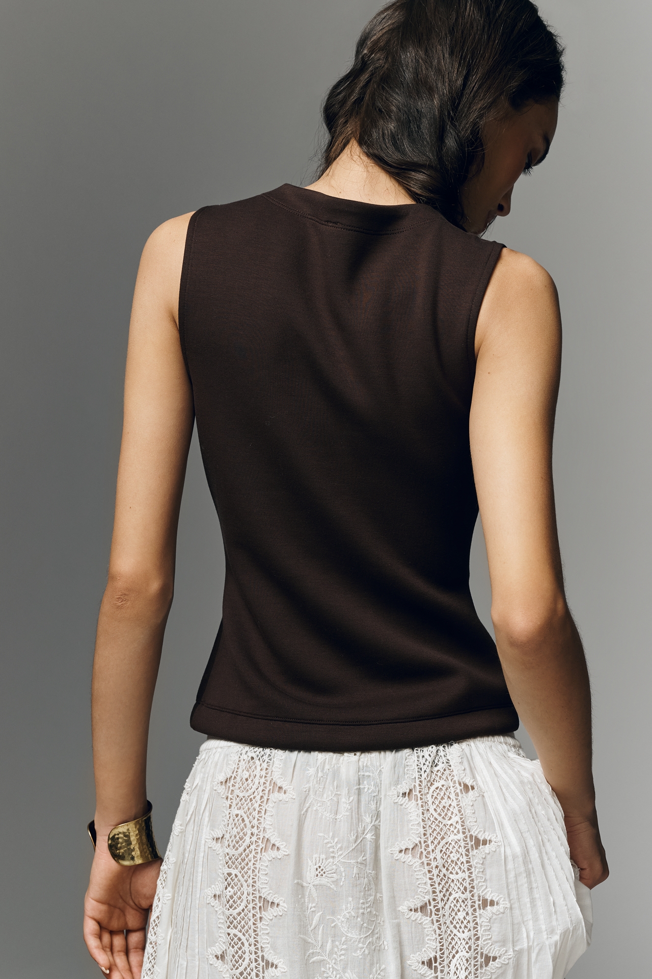 By Anthropologie Ruched Sleeveless Buttondown Top