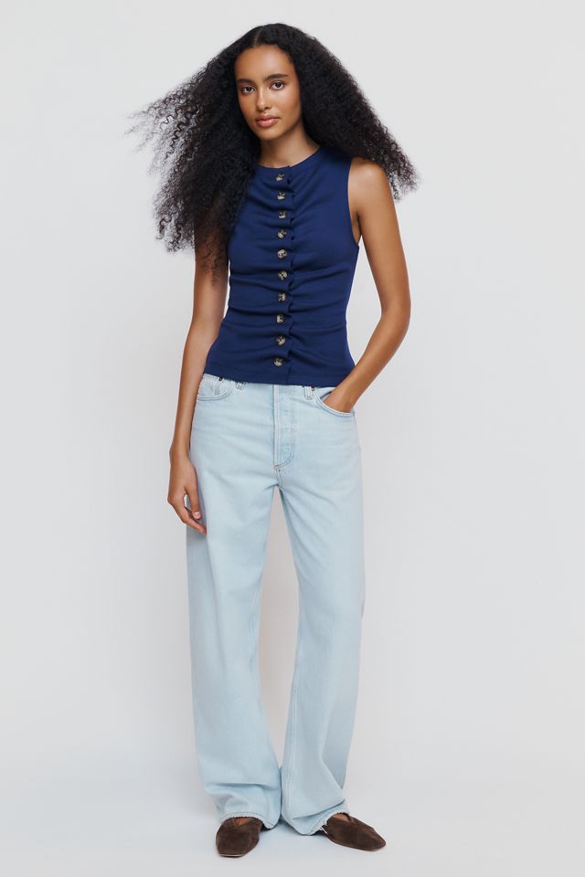 By Anthropologie Ruched Sleeveless Buttondown Top #1