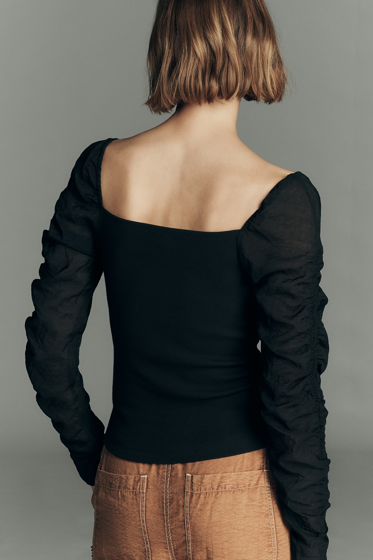 By Anthropologie Ruched-Sleeve Square-Neck Top