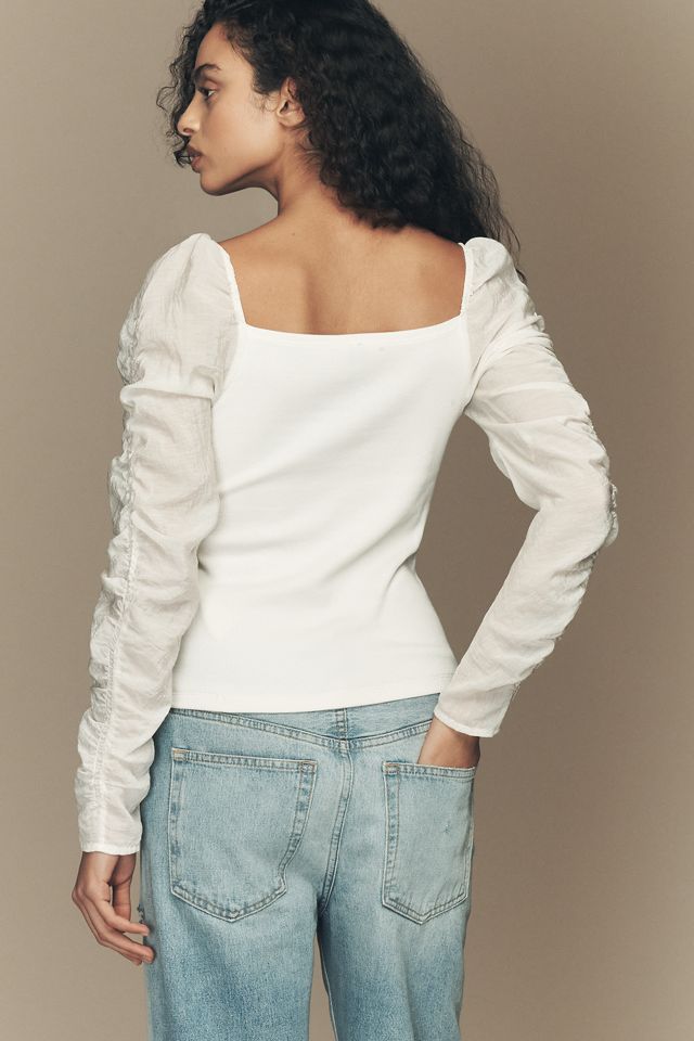 By Anthropologie Ruched-Sleeve Square-Neck Top #2