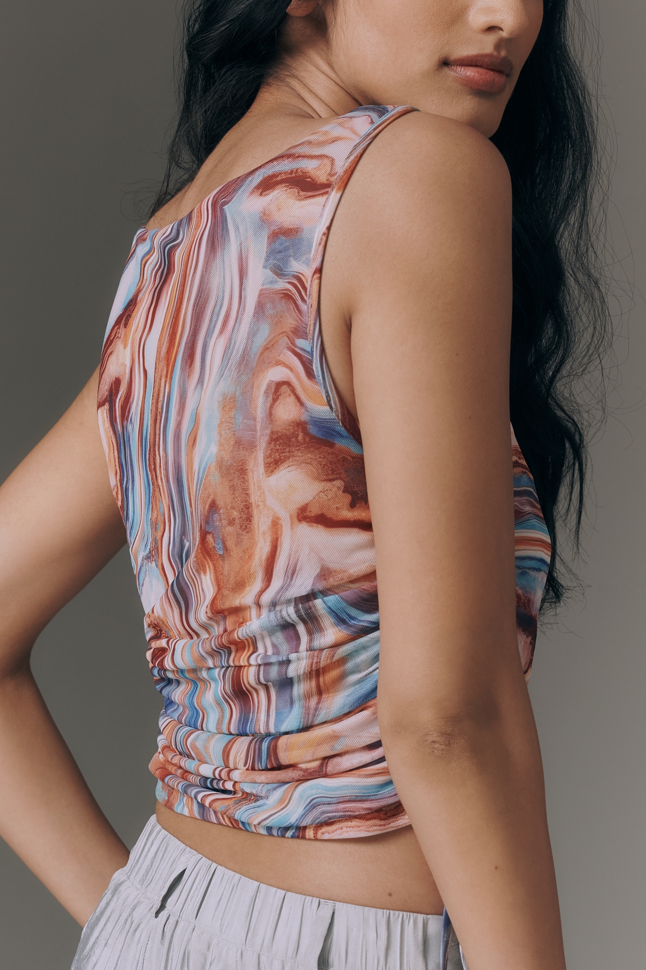 By Anthropologie Ruched Mesh Tank Top