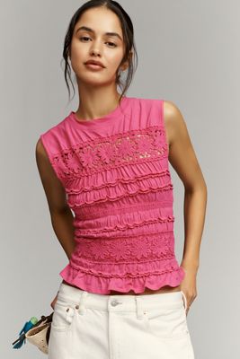 By Anthropologie Smocked Lace Tank Top