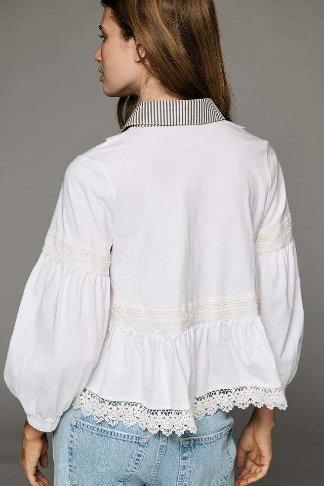 Maeve 100% Cotton Lace Placket Blouse #1