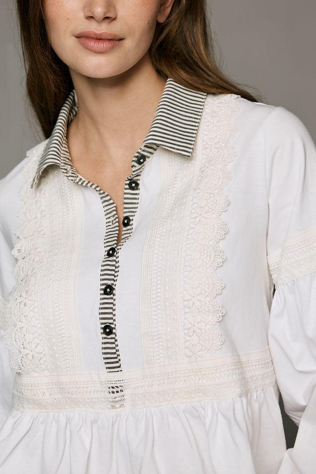 Maeve 100% Cotton Lace Placket Blouse #2