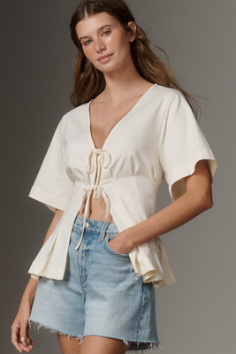 By Anthropologie Waisted Tie-Front Top