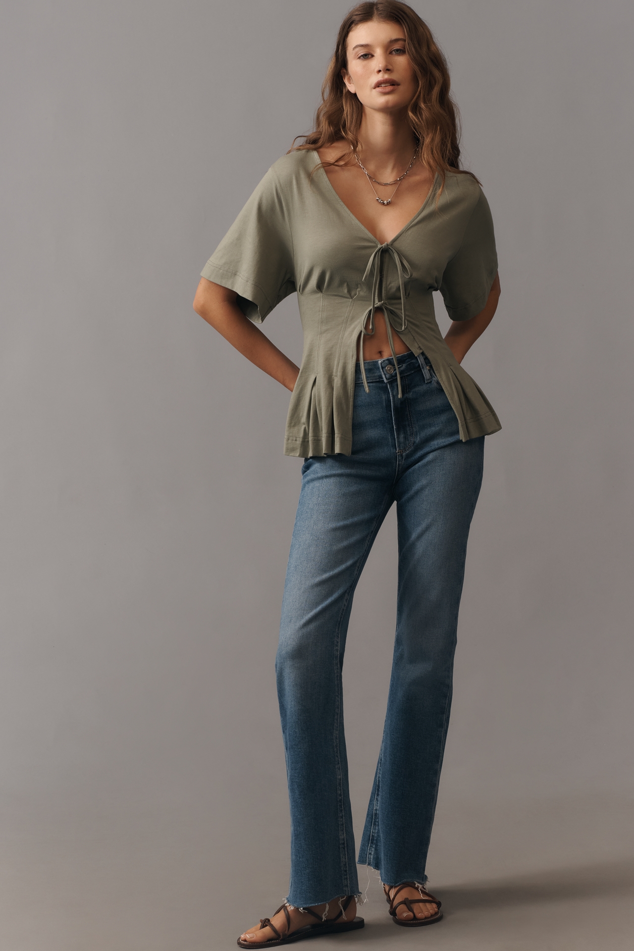 By Anthropologie Waisted Short-Sleeve Tie-Front T-Shirt