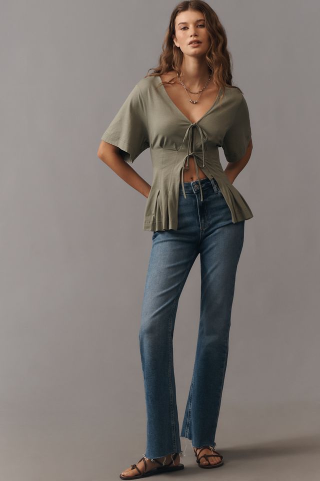 By Anthropologie Waisted Short-Sleeve Tie-Front Tee #3