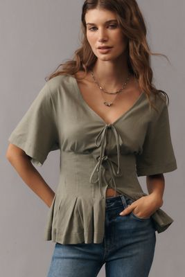By Anthropologie Waisted Short-Sleeve Tie-Front Tee