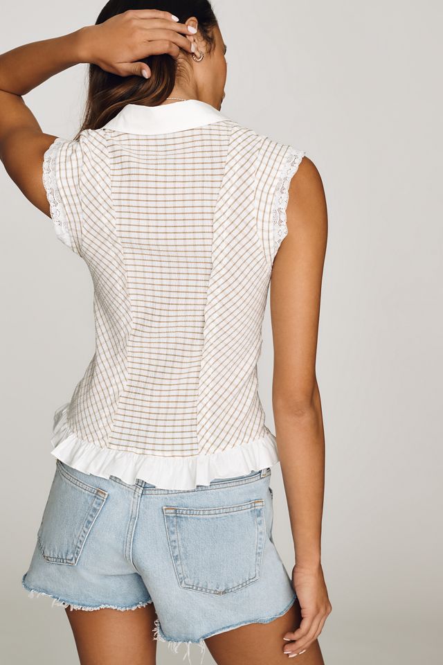 By Anthropologie Slim Ruffled Sleeveless Buttondown Shirt #1