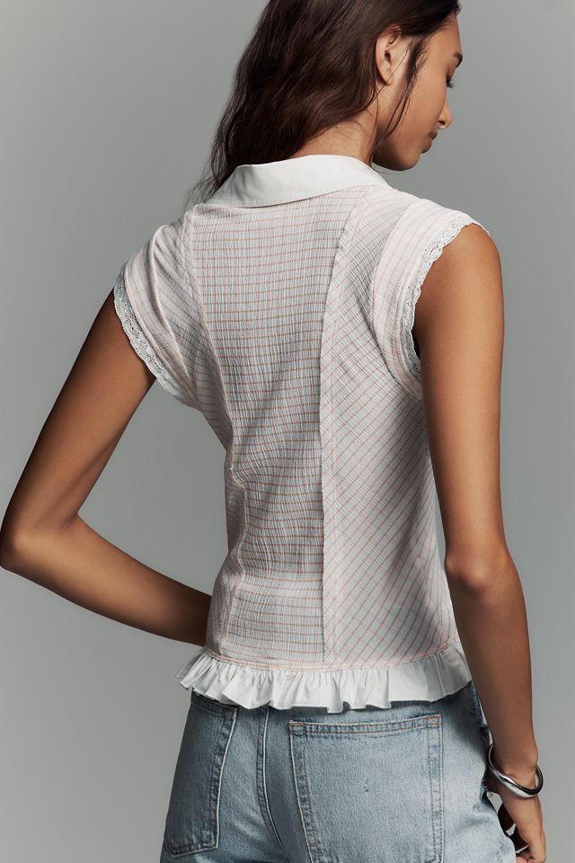 Chemise sans manches à volants ajustée avec boutonnage By Anthropologie #1