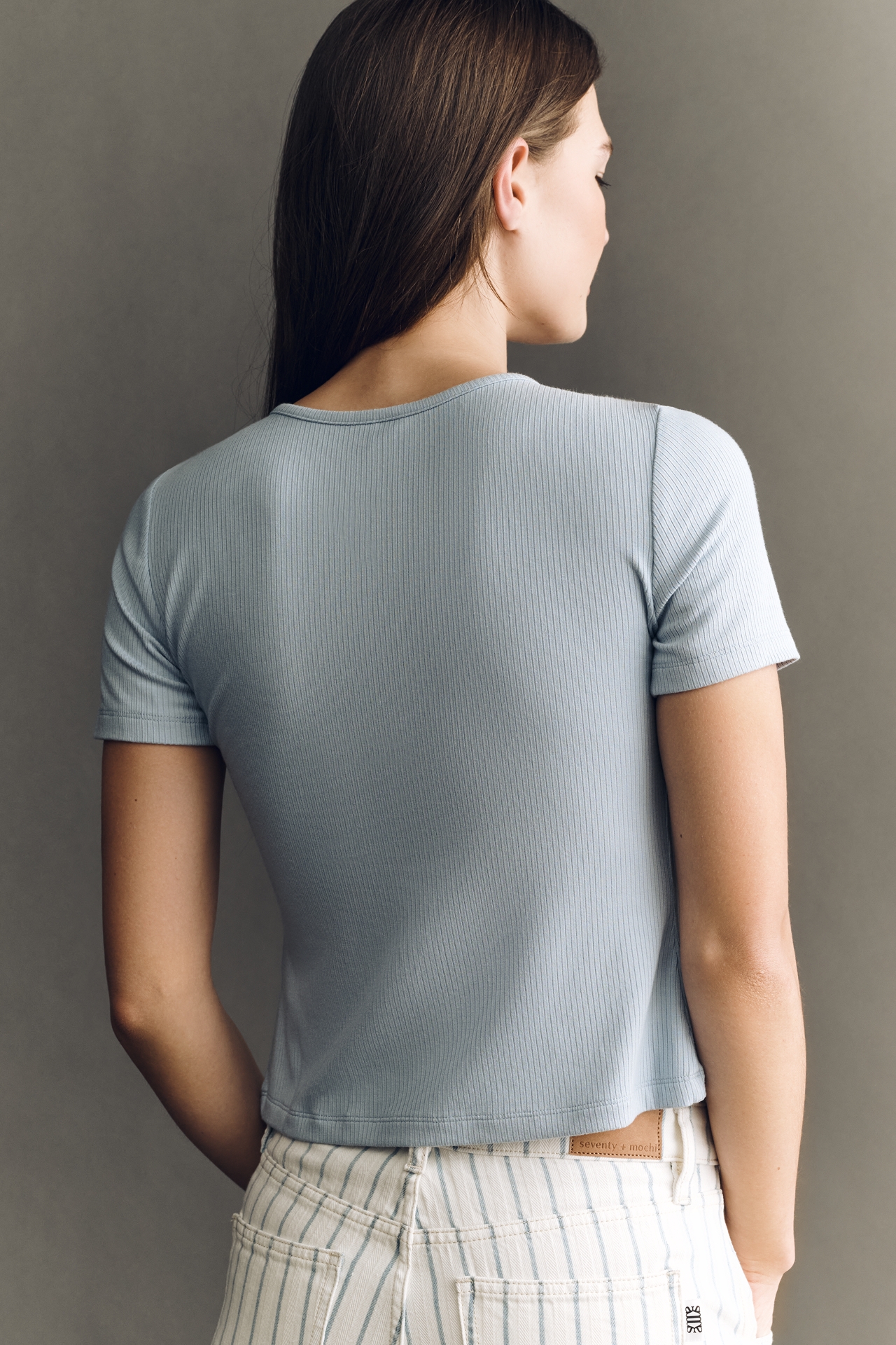 By Anthropologie Asymmetric Short-Sleeve Buttondown Top