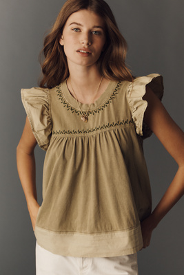 By Anthropologie Pintuck Flutter-Sleeve Top | Anthropologie