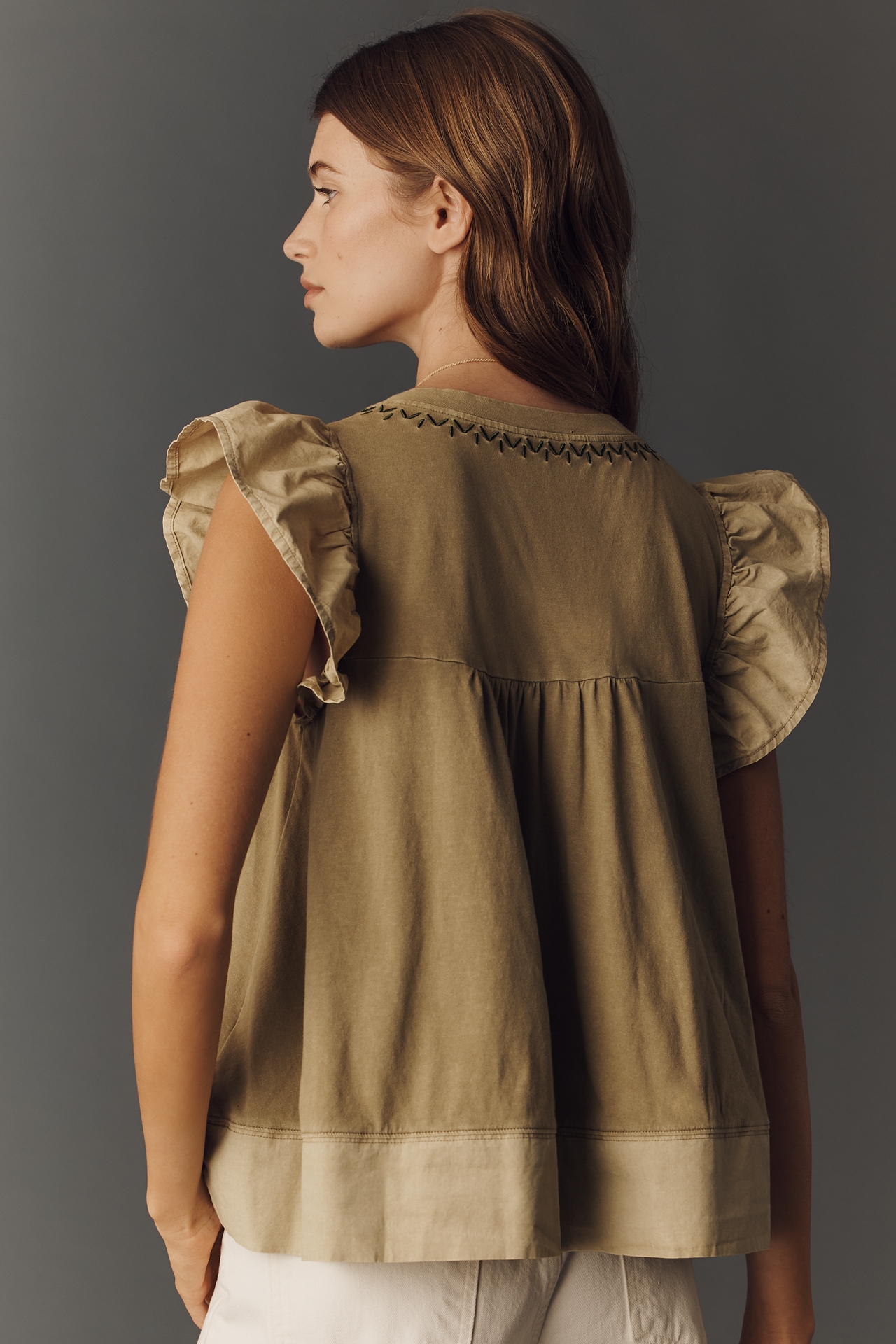 By Anthropologie Pintuck Flutter-Sleeve Top