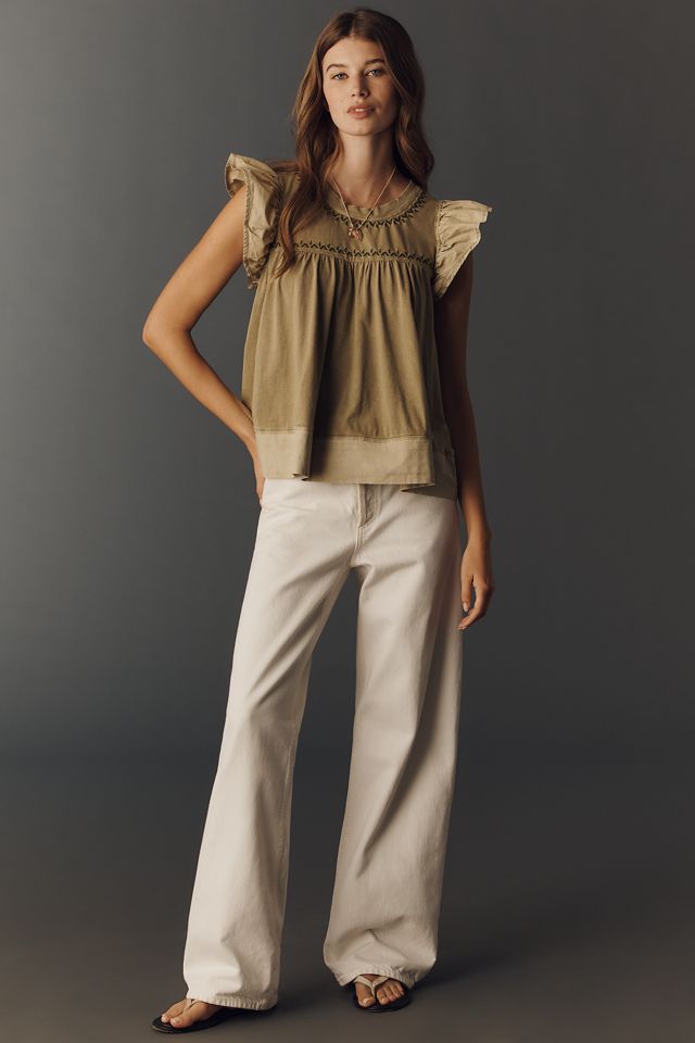 By Anthropologie Pintuck Flutter-Sleeve Top | Anthropologie