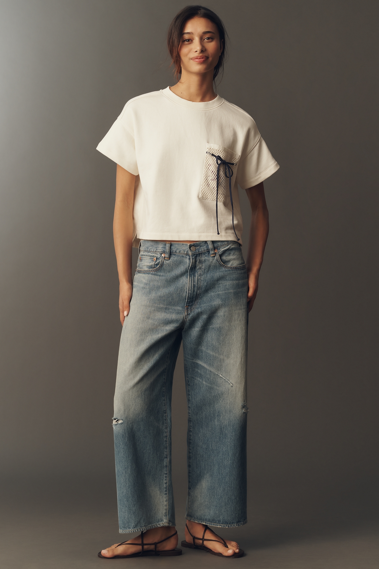 Maeve Cotton Seashell Mesh Pocket Tee