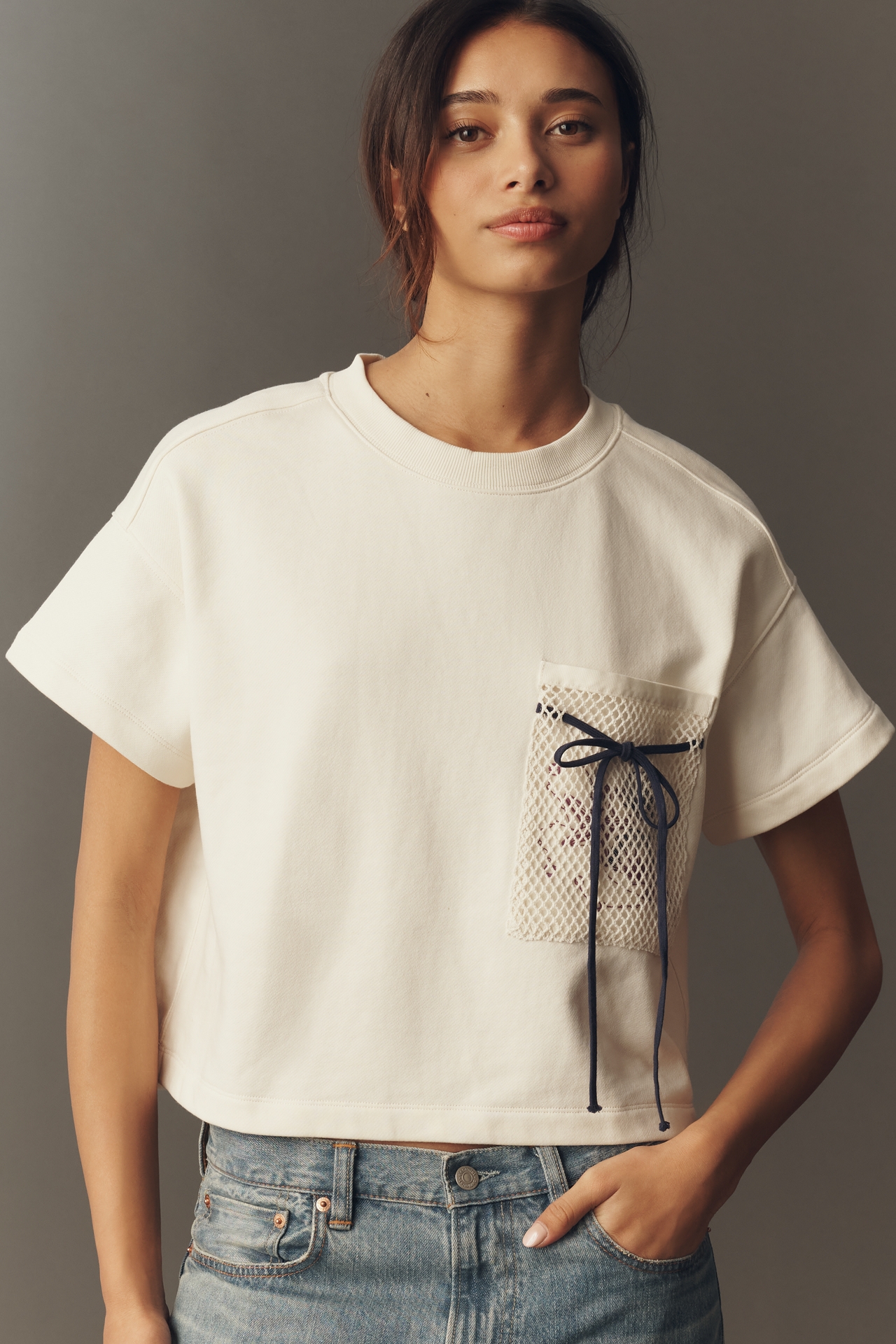 Maeve Cotton Seashell Mesh Pocket Tee