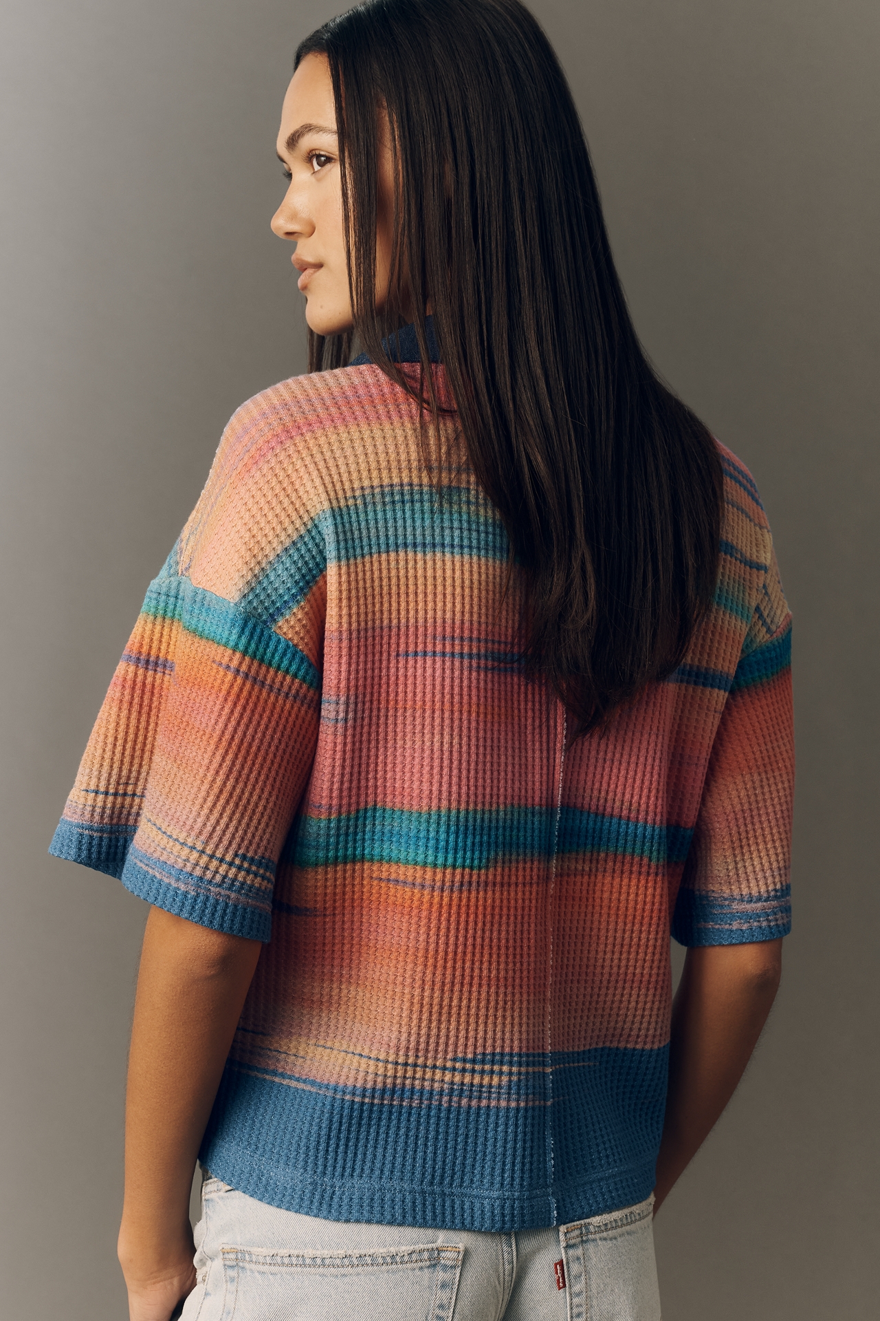 Pilcro Cotton Waffle Knit V-Neck Top