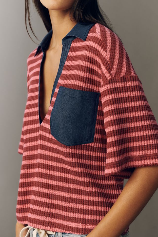 Pilcro Cotton Waffle Knit V-Neck Top | Anthropologie
